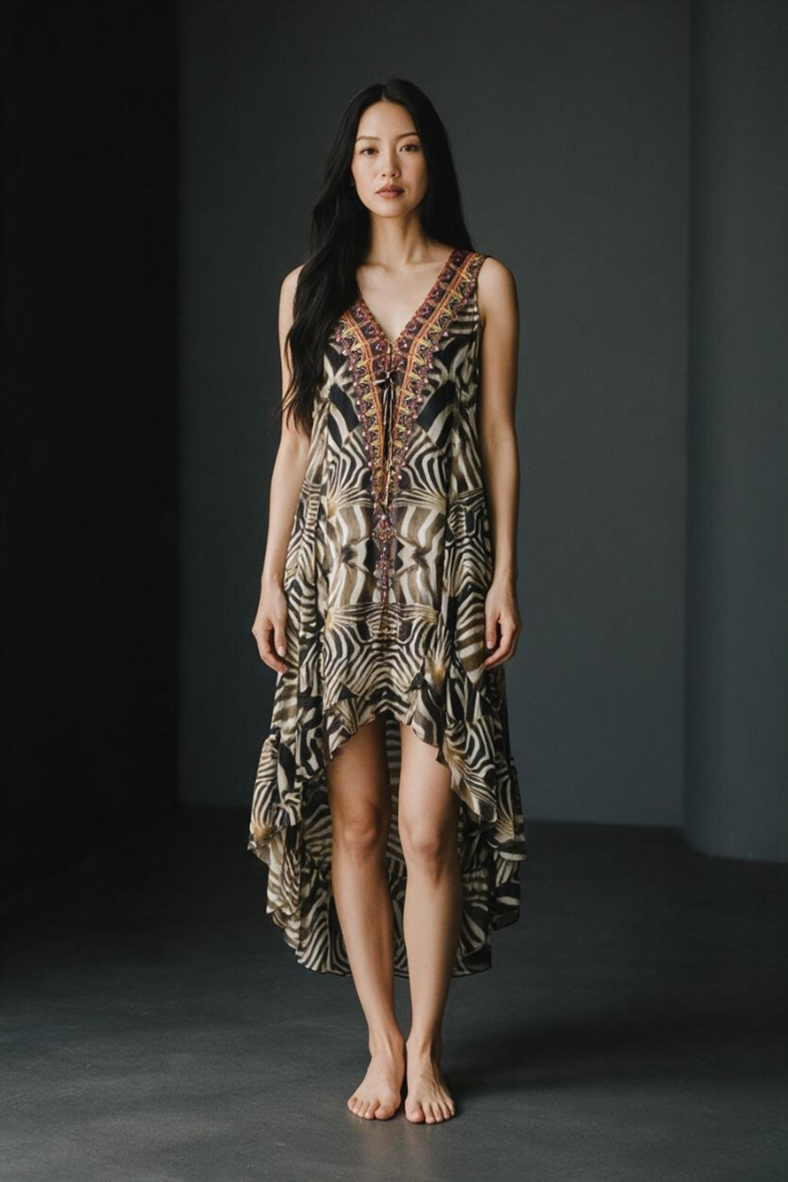 Shahida Parides Zebra Print High Low Maxi Dress